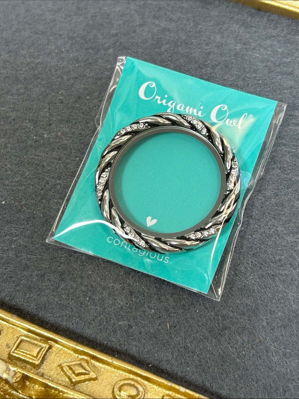 Origami Owl Silver Twisted Large Face Plate with Rhinestone Accents - Silver